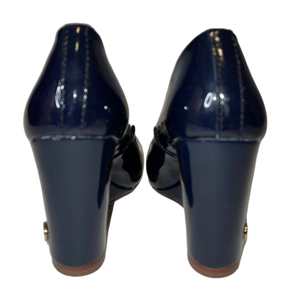 Tory Burch Dark Midnight Blue Round Toe Patent Leather Wedge Heel Size 6.5 - Picture 6 of 12